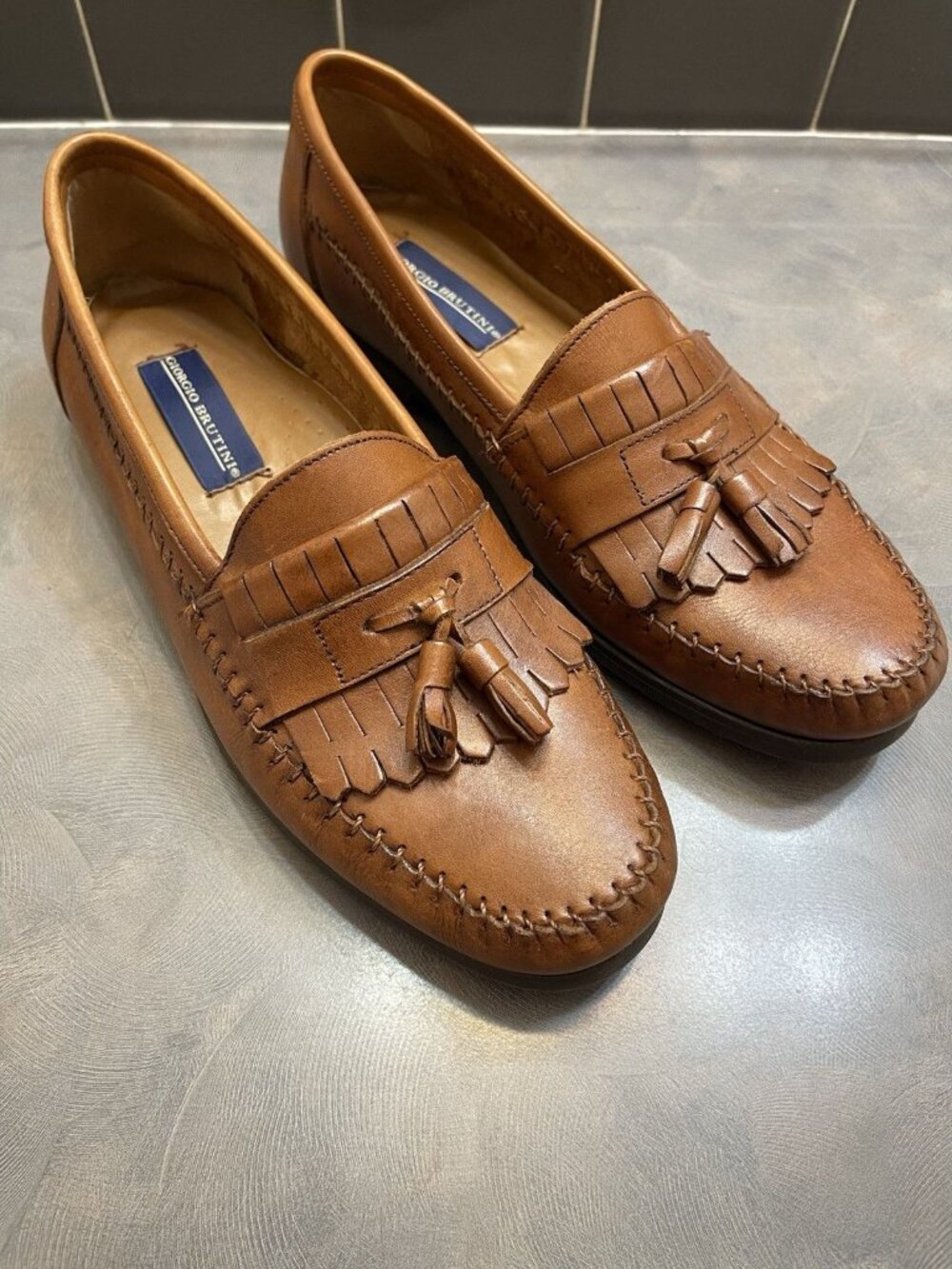 Giorgio Brutini Men’s Brown Leather Tassel Loafers Size‎ 10M Event Formal EUC